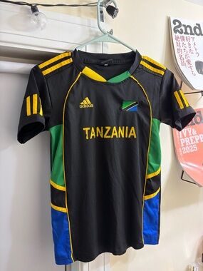 ADIDAS Black Tanzania Football Jersey with Green, Blue & Yellow